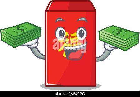 happy cartoon in the red envelope holding money Stock Vector