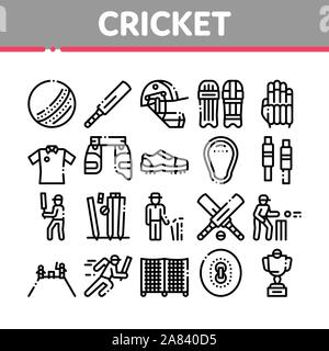 Cricket Game Collection Elements Icons Set Vector Stock Vector