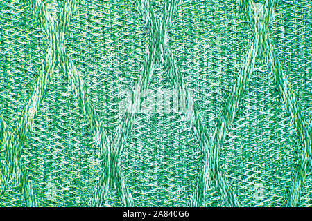 Knit texture of mint wool knitted fabric with cable pattern as background. Stock Photo