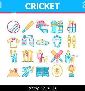 Cricket Game Collection Elements Icons Set Vector Stock Vector
