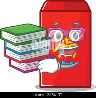 red envelope cartoon in the student bring book mascot Stock Vector