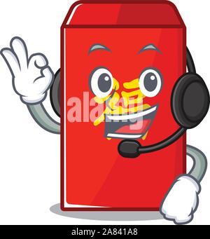 with headphone red envelope cartoon in the mascot Stock Vector