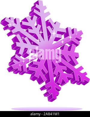 3d purple snowflake isolated on white gradient background. Stock Vector