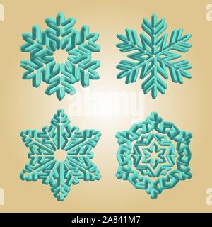 Turquoise snowflakes. Winter christmas snow flake crystal element. Weather illustration ice collection. Xmas frost flat isolated silhouette symbol on Stock Vector