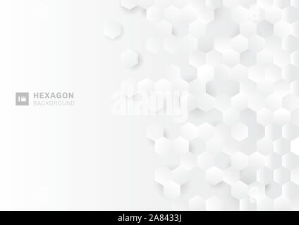 Abstract paper style hexagon pattern on white Background with light and shadow. Vector illustration Stock Vector
