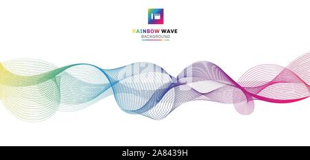 Abstract rainbow wave lines flowing on white background. Colorful color motion smooth design elements in concept sound, music, science, technology. Ve Stock Vector