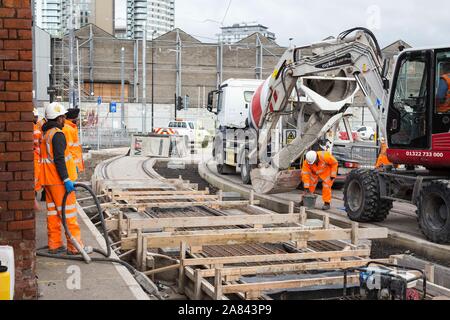 Last concrete pour on the track of the Trafford Park Metrolink Line,