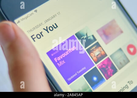 Bishkek, Kyrgyzstan - January 17, 2019: Apple Music recommendation tab For You based on machine learning of your music library Stock Photo