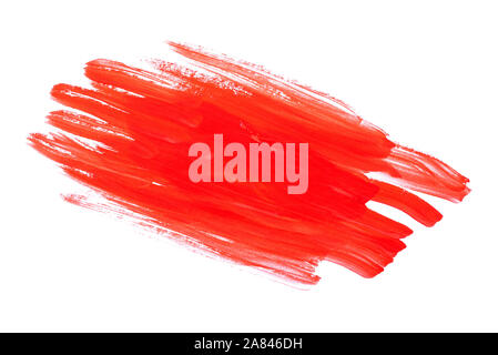 Red paint strokes made by gouache isolated on white background. Stock Photo