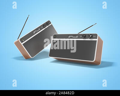 Classic radio with big speaker dancing 3d render illustration on blue background with shadow Stock Photo