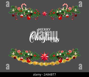 Vector Christmas border with pine branches and cones. Vector Stock ...