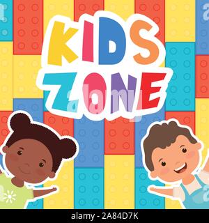 interracial children with kids zone lettering Stock Vector