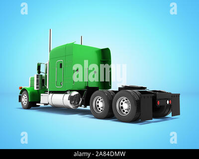 Green truck without trailer for long trips around the country 3d render on blue background with shadow Stock Photo