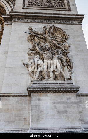 Le Départ de 1792 (or La Marseillaise) sculpture group, by François Rude, on the south facade of  the Arc de Triomphe de l'Étoile, Paris Stock Photo