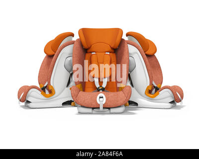 Orange car seat three pieces front view 3d render on white background with shadow Stock Photo