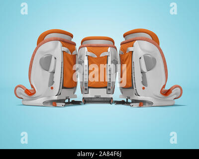 Orange car seat three pieces rear view 3d render on blue background with shadow Stock Photo