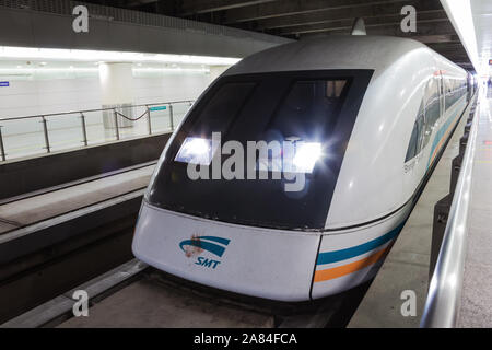 Editorial: SHANGHAI, CHINA, April 16, 2019 - The maglev train at the airportin Shanghai Stock Photo