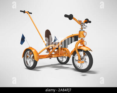 Orange kids bike with telescopic handle isolated 3d render on gray background with shadow Stock Photo