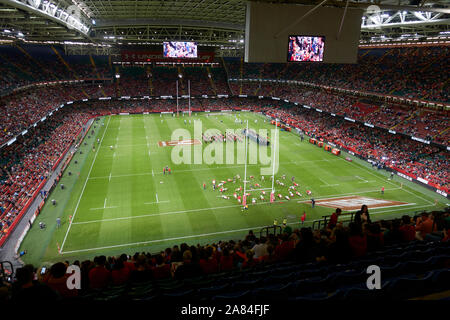 Wales versus Ireland prior to the 2019 rugby World Cup at the Principality Stadium, Cardiff, Wales. Stock Photo