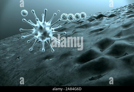 3d rendered of leukocytes and virus, T-lymphocytes attack the viruses