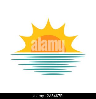 Sunset sun over sea icon. Vector illustration. Stock Vector