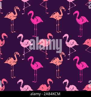 Pink flamingos birds seamess pattern. Vector illustration. Stock Vector