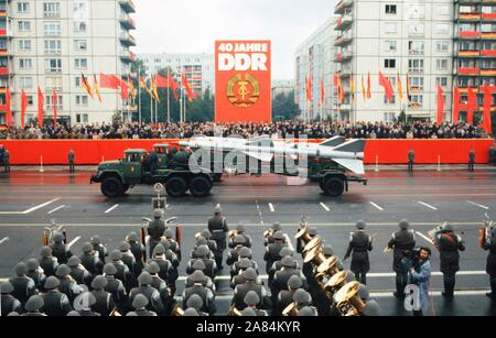 Germany, East Berlin, October 1989  - Parade of the NVA in East Berlin, 1989. Parade of the National People's Army (NVA) to mark the 40th anniversary Stock Photo