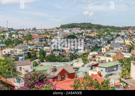 View of Dalat (Da Lat) from a viewpoint, town in the Mountains in Lam Dong Province in Central Vietnam. Stock Photo