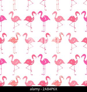 Pink flamingos birds seamess pattern. Vector illustration. Stock Vector