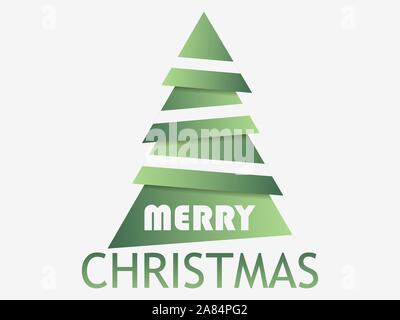 Christmas tree paper cut with shadow. Green gradient. Merry Christmas greeting card. Vector illustration Stock Vector
