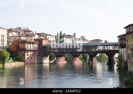 Bassano del Grappa, Italy, 10/22/2019 , the old bridge of bassano, called 'ponte vecchio' during renovation.