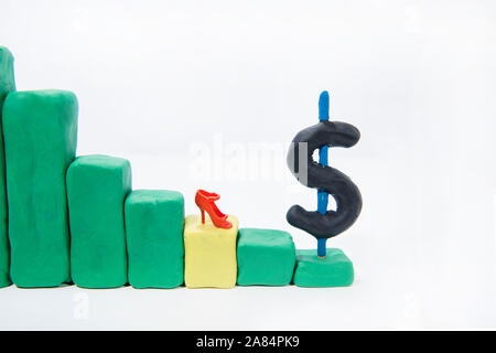 Businesswoman conceptual photo.  Graph made from Play Clay with dollar sign. Stock Photo