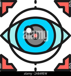 Eye surgery, lens replacement, laser vision correction flat color line icon. Stock Vector