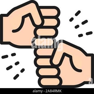 Friendly gestures, joyous punches flat color line icon. Stock Vector