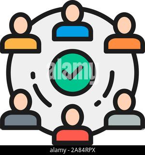 People team in project flat color line icon. Stock Vector