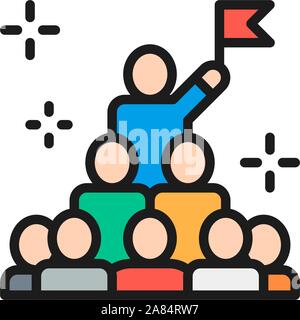 Leadership in command, president, leader flat color line icon. Stock Vector