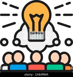 Brainstorm, teamleader, idea flat color line icon. Stock Vector