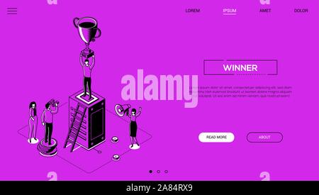 Winner - line design style isometric web banner Stock Vector