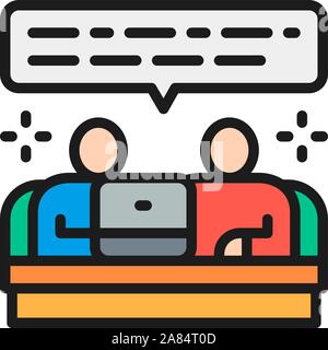 Teamwork, team communication flat color line icon. Stock Vector