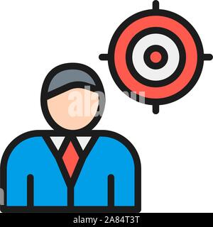 Chief with target, president, leader flat color line icon. Stock Vector