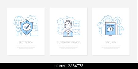 Data protection - line design style icons set Stock Vector
