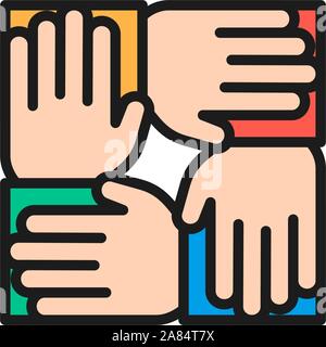 Teamwork flat color line icon. Stock Vector