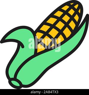 Ear of corn, corncob, vegetable flat color icon. Stock Vector