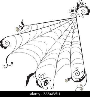 Decorative spider web with vintage floral ornament. Stock Vector