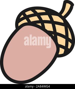 Acorn, fruit of oak flat color icon. Stock Vector