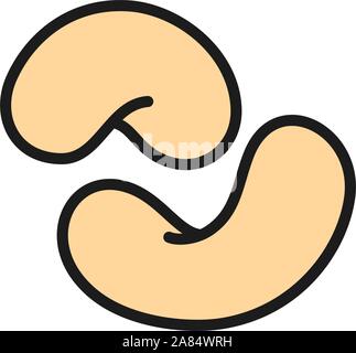 Cashew nuts flat color icon. Isolated on white background Stock Vector