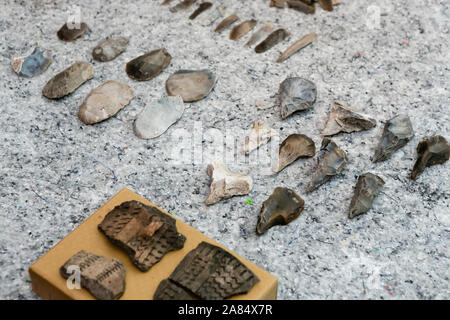 Oldenburg, Germany. 06th Nov, 2019. Stone Age tools lie on a table. Prior to the planned extension of the rail line to the fixed Fehmarn Belt crossing, the State Archaeological Office had been carrying out excavations on the section between Lübeck and Puttgarden since 2016. The work was carried out in cooperation with DB Netz AG and recently completed. Credit: Frank Molter/dpa/Alamy Live News Stock Photo