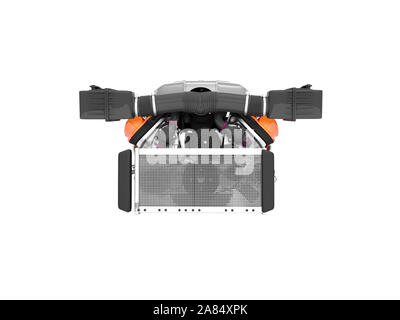 Car engine on eight cylinders red with air filters and radiator 3d render on white background no shadow Stock Photo