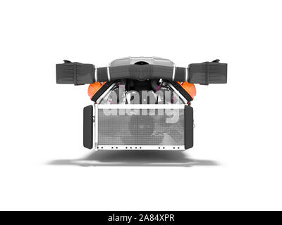 Car engine on eight cylinders red with air filters and radiator 3d render on white background with shadow Stock Photo