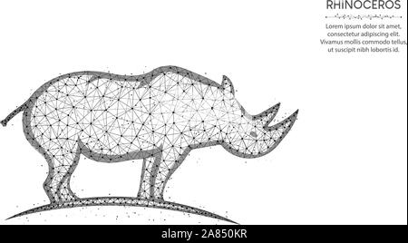 Rhinoceros low poly design, mammal animal abstract geometric art, zoo wireframe mesh polygonal vector illustration made from points and lines on white Stock Vector